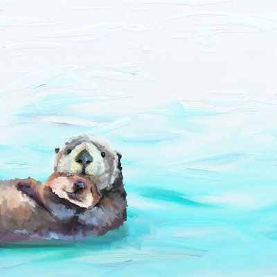 Harriet Bee Effie You And Me Otters Canvas Wall Art Size: 14" H x 14" W x 1.5" D Ocean Theme Nursery, Ocean Themed Nursery, Baby Otters, Fabric Wall Decals, Sea Otter, Mini Frames, Marine Animals, Art Studies, Paper Print