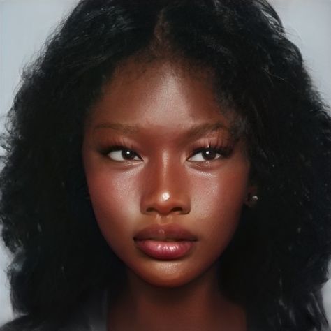 Portrait Reference Female Faces Black, Portrait Reference Black Woman, Art Reference Photos Black Women, Narrow Lower Face, Black Chinese People, Coquette Makeup Dark Skin, Ingenue Makeup Black Women, Unique Faces Woman, Flushed Makeup Look