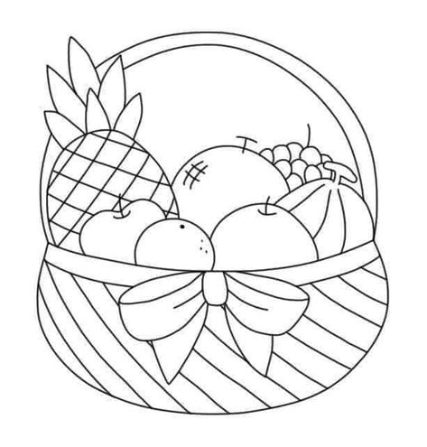 Easy Fruit Basket Drawing, Basket Coloring Page, Fruit Basket Drawing, Flower Colouring Pages, Vegetable Drawing, Fruit Art Drawings, Shading Drawing, Basket Drawing, Kindergarten Coloring Pages