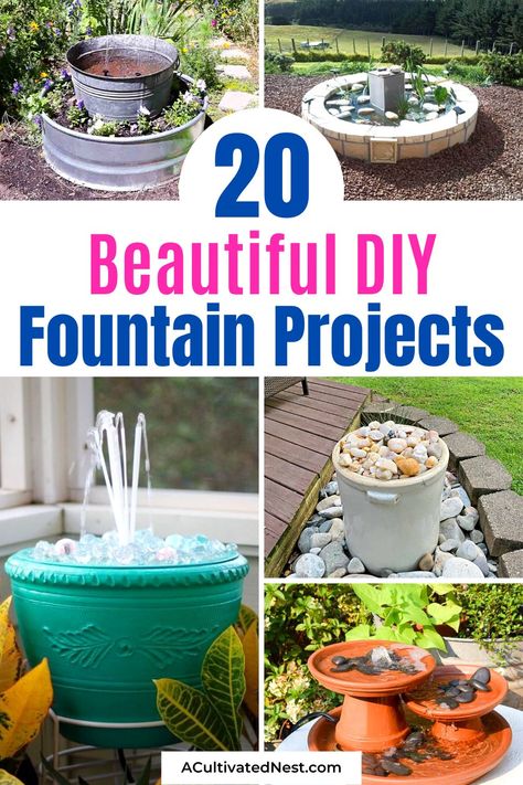 Wedding Cake Fountain, Garden Fountain Ideas, Diy Solar Water Fountain, Homemade Water Fountains, Fountain Wedding Cakes, Yard Fountain, Small Water Fountain, Backyard Fountain, Diy Solar Fountain