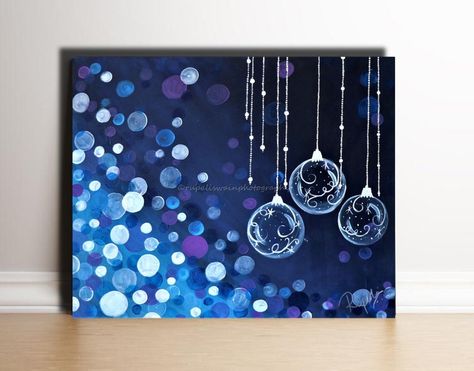 SHINE ON : Glass Christmas Ornaments With Bokeh Light | Etsy Painting For Christmas, Night Paintings, Small Canvas Painting, Spring Wall Decor, Christmas Artwork, Small Canvas Paintings, Doodle Ideas, Christmas Painting, Paint Night