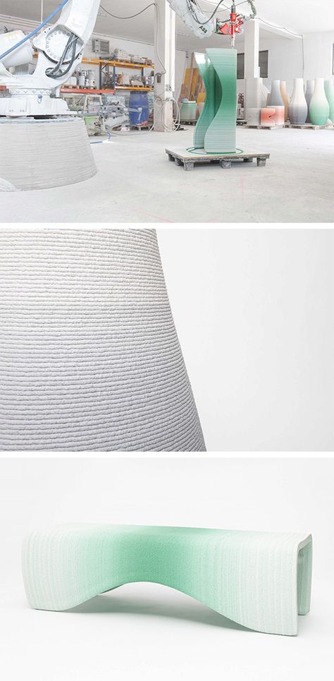 Philipp Aduatz in collaboration with the Austrian manufacturer incremental3d designed the ‘3D printed gradient furniture collection’ using 3D printed concrete. Gradient Furniture, 3d Printed Furniture, Printed Concrete, Furniture Collection, 3d Printing, Outdoor Blanket, Furniture Design, Interior Design, Furniture