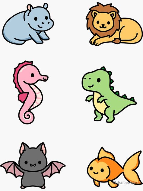 "Cute Animal Sticker Pack 8" Sticker by littlemandyart | Redbubble Easy Animal Drawings, Animal Doodles, Cute Doodles Drawings, Cute Doodle Art, Mini Drawings, Kawaii Animals, Dessin Adorable, Cute Easy Drawings, Cute Little Drawings