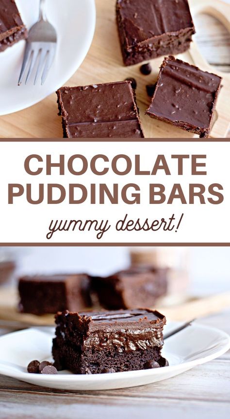 Chocolate Pudding Bars Recipe - 3 Boys and a Dog Recipes For Brownies, Mint Chocolate Brownies, Pudding Bars, Pudding Bar, Chocolate Dessert Bar, Vegetarian Chocolate Cake, Red Velvet Chocolate, Fudge Dessert, Brownie Bars