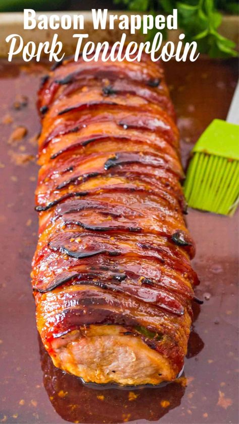 Bacon Wrapped Pork Tenderloin - Sweet and Savory Meals Bacon Wrapped Pork Tenderloin Recipes, Bacon Wrapped Pork Loin, Wrapped Pork Tenderloin, Bacon Wrapped Pork Tenderloin, Pork Loin Roast Recipes, Resepi Biskut, Bacon Wrapped Pork, Roasted Pork Tenderloins, Pork Fillet