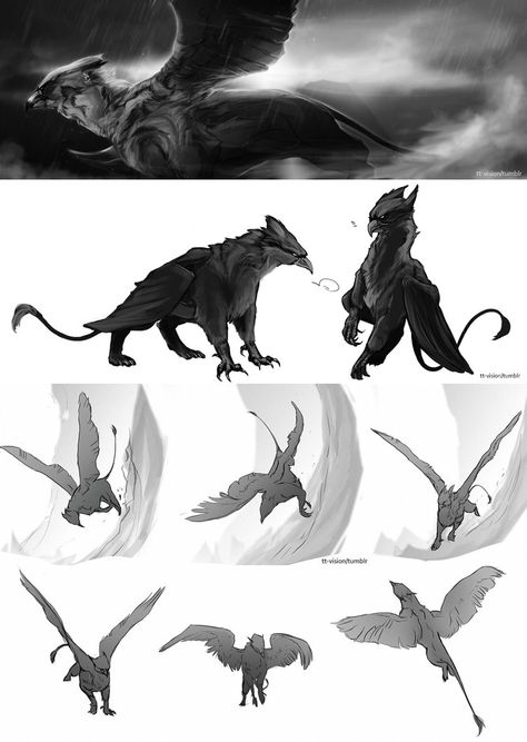 Gargoyle Concept Art, Griffin Artwork, Godzilla Concept Art Design, Mutated Animals Concept Art, Vulture Monster Concept Art, Lizard Monster Concept Art, Creature Drawings, Fantasy Creatures Art, Fantasy Dragon