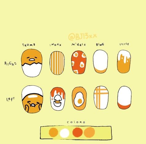 Gudetama Nails, Paper Nails, Hello Kitty Nails Art, Kutek Disney, Fake Nails Designs, Nail Drawing, Cute Simple Nails, Anime Nails, Korean Nails