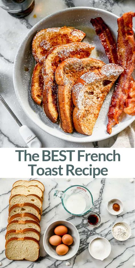 This easy French Toast recipe is the BEST, with a thicker batter and cinnamon sugar flavors that really set it apart. via @betrfromscratch French Toast Recipe Using French Bread, French Toast Recipe With Flour, French Toast Recipe White Bread, Quick French Toast Recipe, French Toast Recipe Texas Toast, Basic French Toast Recipe, Restaurant Style French Toast, Buttermilk French Toast, Cinnamon Raisin French Toast