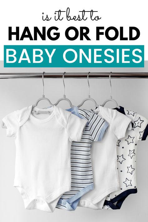 Are you looking for baby clothes organization ideas, specifically about onesies? Should I hang onesies? Should I fold onesies? Baby will be going through a ton of them, so it's helpful to find the perfect way to organize and store onesies in either a nursery dresser or baby's closet. What is the best way to organize them - fold or on a hanger? If you're ready to tackle baby clothes storage ideas, we're here to help! #nursery #babyclothesorganization How To Organize Newborn Clothes, Baby Onesie Organization, Folding Onesies In Drawer Nursery, Onsie Organizing, Onesie Storage Ideas, Onesie Storage, How To Fold Onesies Dresser Drawers, Onesie Organization, Folding Onesies In Drawer