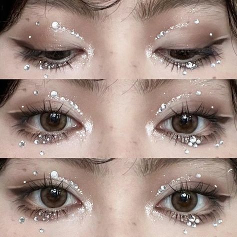 Prom Makeup Almond Eyes, Kpop Concert Eye Makeup, Kpop Glitter Makeup, Makeup For Kpop Concert, K Pop Concert Makeup, Douyin Pearl Makeup, Winter Tone Makeup, Straykids Makeup Inspiration, Ateez Inspired Makeup