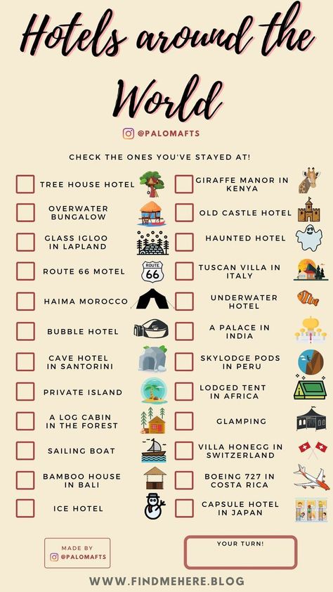 Use this travel bucket list checklist template to track where you have been and where you want to go! Add these activities to your Adventure Travel Bucket List and share it with your friends ! #traveltemplate #travelchecklist #bucketlist #hotels Villa Honegg, Flight Map, Morocco Hotel, Cave Hotel, Hotels Around The World, Airline Company, Boeing 727, Tuscan Villa, Haunted Hotel