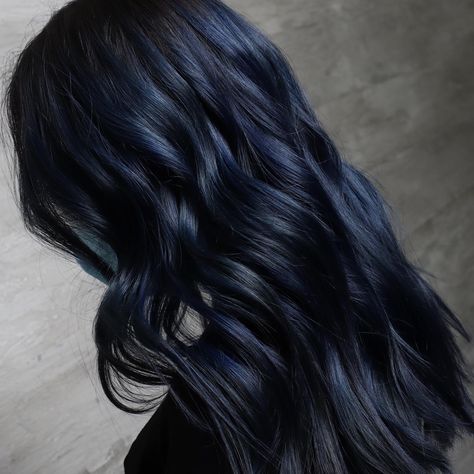 Black Hairstyle Ideas, Blue And Black Hair, Blue Black Hair Dye, Black Hair Color Ideas, Long Hair Older Women, Witchy Hair, Blue Black Hair Color, Black Hairstyle, Blue Black Hair