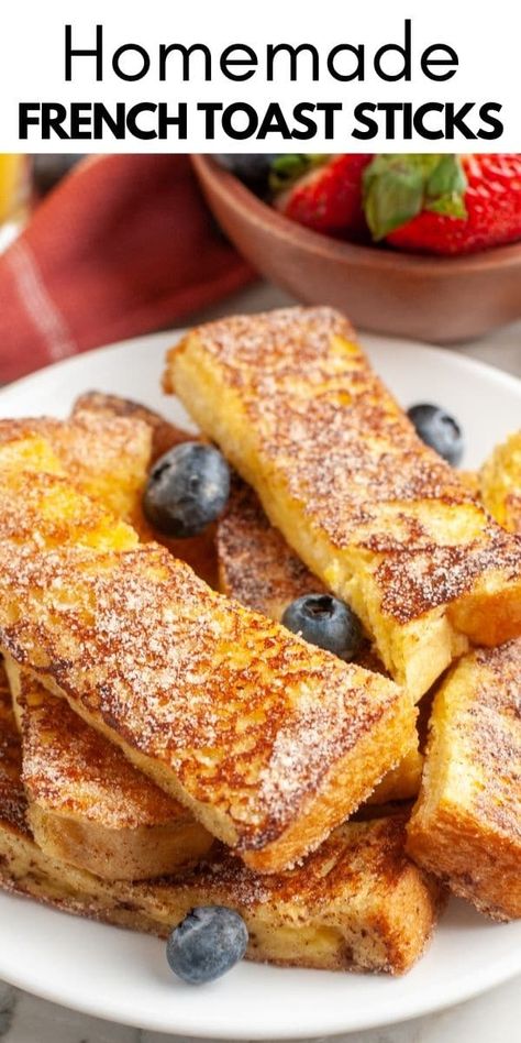 Easy French toast sticks are a delicious morning treat. Made with just a few simple ingredients, these homemade French toast sticks can be made in about 30 minutes. Homemade French Toast Sticks, Handheld Breakfast, French Toast Sticks Recipe, Honey Jelly, Homemade French Toast, Delicious French Toast, Kid Recipes, French Toast Sticks, Homemade Pancakes