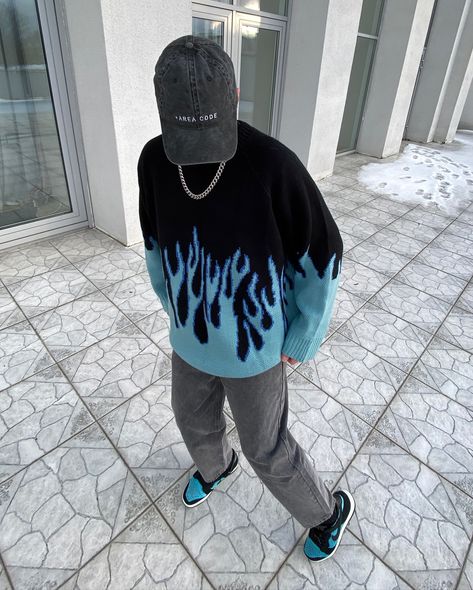 💎🔥BLUE FLAME sweater: first product made available on dsdrip.com is in stock and on discount now🩸 go to SALE section on our website to claim discount🧨 featured @dimakhalyukov #altwear #streetfashion #streetwear #alternativefashion #streetwearbeast Edgy Streetwear Sweater, Purple Fire Sweater, Blue Flame Sweater, Flame Sweater, Flame Beanie, Flame Sweatshirt, Dragon Star, Blue Flame, Blue Flames