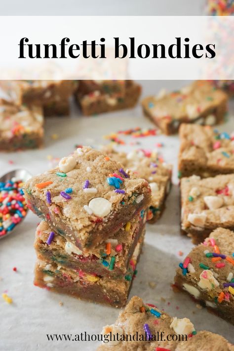 Funfetti Blondies with rainbow sprinkles and white chocolate chips Funfetti Blondies, Current Recipes, Dessert Box, Feed Me Seymour, Birthday Desserts, No Bake Brownies, Baking Business, Southern Food, Dream Career