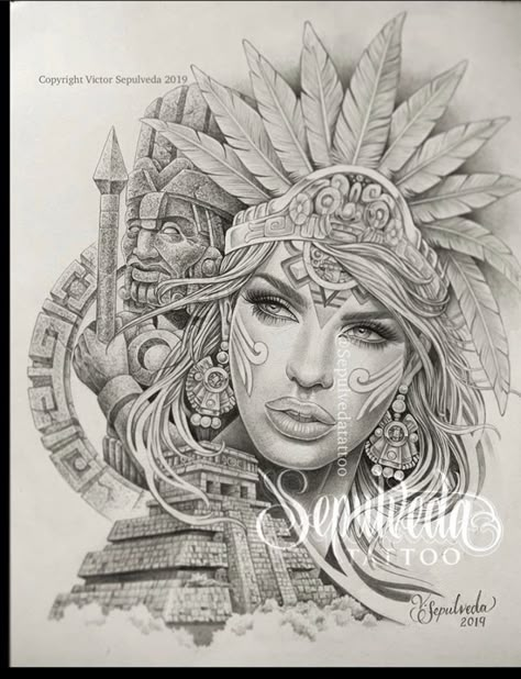 Aztec Warrior Tattoo, Aztec Tattoos Sleeve, Gotik Tattoo, Azteca Tattoo, Aztec Drawing, Art Chicano, Aztec Artwork, Mayan Tattoos, Aztec Tattoos