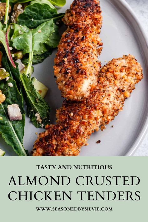 Chicken With Almonds, Dinner Recipes Chicken Tenders, Summer Night Dinner Ideas, Hiv Aids Symptoms, Pan Fried Chicken Tenders, Aids Symptoms, Chicken Goujons, Healthy Fried Chicken, Almond Crusted Chicken