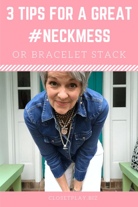 Do you love the way a #neckmess looks, but every time you try to build yours, it never feels right? It's too messy or too matchy? Read on for three hacks to get that just thrown together chic...  #closetplayimage #neckmess #necklaces #pearls #accessories #chains Multiple Chain Necklaces, Wearing Multiple Necklaces, How To Layer Necklaces Silver, Layering Pearl Necklaces, How To Wear Multiple Necklaces, How To Layer Necklaces Ideas, Chunky Pearl Necklace Outfit, Layered Jewelry Aesthetic, How To Style Pearl Necklace