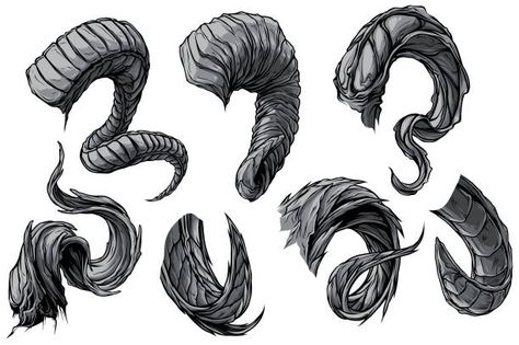 Horns Drawing References, Horns Drawing, Animal Horns, Dragon Horns, Concept Art Drawing, Creature Concept Art, Icon Set Vector, Art Tutorials Drawing, Homestuck