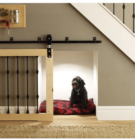 Dog Area Under Stairs, Under The Stairs Design, Dog Room Under The Stairs, The Stairs Design, Dog Gates Indoor, Dog Under Stairs, The Space Under The Stairs, Under Stairs Dog House, Room Under The Stairs