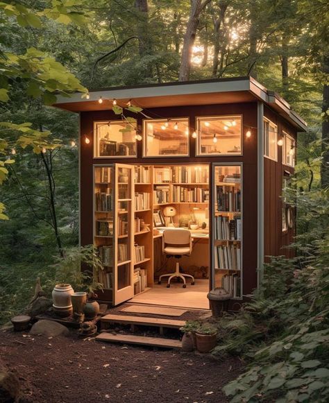 Cozy Home Library, Dream Library, Home Library Design, Home Libraries, Cabin In The Woods, Forest House, Home Library, Dream House Decor, House Inspo