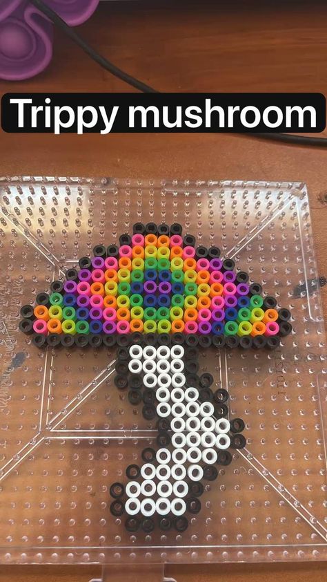 Easy Perler Beads, Perler Bead Crafts, Melty Bead Designs, Perler Beads Ideas, Melt Beads Patterns, Trippy Mushroom, Hamma Beads Ideas, Easy Perler Bead Patterns, Melty Bead Patterns