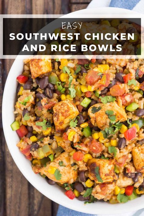 Chicken Rice Corn Black Beans, Spicy Black Bean And Chicken Bowl, Healthy Mexican Rice Bowls, Rice Beans Chicken Recipe, Brown Rice Black Bean Bowl, Enchilada Rice Bowl, Black Beans And Rice With Chicken, Southwest Chicken Rice Bowl, Southwest Rice Bowl Recipe