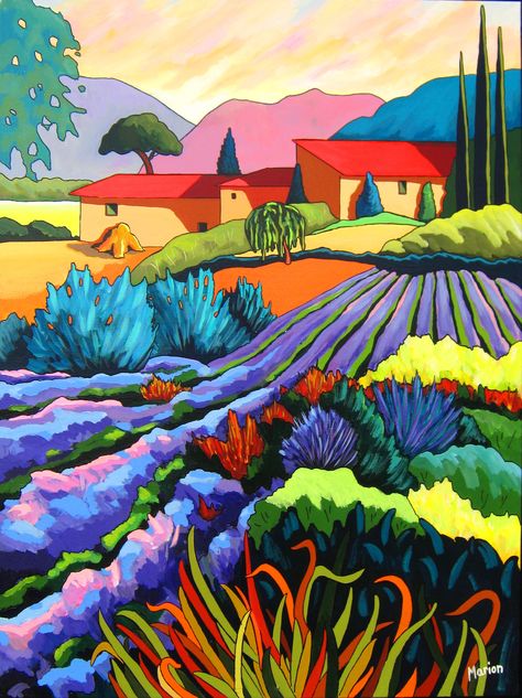 Lithography - Louise Marion, artiste peintre, paysage urbain ... Oil Painting App, Naive Art, Colorful Landscape, Pictures To Draw, Painting Inspiration, Landscape Art, Colorful Art, Provence, Diamond Painting