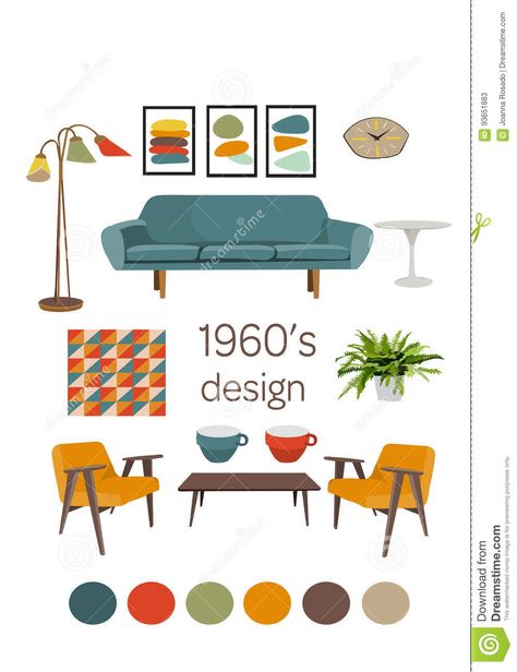 60s Interior Design, 1960s Interior, 60s Interior, Mid Century Interior Design, Modern Collage, Mid Century Modern Interior Design, Mid Century Modern Colors, Mid Century Interior, Studio Rental