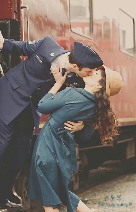 Cindy Hosack Burgess - 50's, couple, vintage military goodbye, train depot photo shoot Couples Vintage, Photoshoot Vintage, Old Fashioned Love, Patron Vintage, Couple Poses Reference, Vintage Couples, Vintage Photoshoot, Romance Art, Vintage Romance