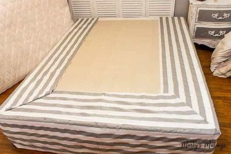 Don't know how to sew but still want a beautiful, inexpensive bedroom? Learn how to pull it all together with this easy no sew DIY bed skirt tutorial, pictures included! Bed Skirt Ideas Modern Diy, How To Make Bed Skirt, How To Sew A Bed Skirt, Diy Bed Skirt From Flat Sheet, Bedskirt Alternatives Metal Frame, Bed Skirt Alternative Metal Frame, Bedskirt Alternatives, Bed Skirt Ideas Modern, Bedskirt Diy