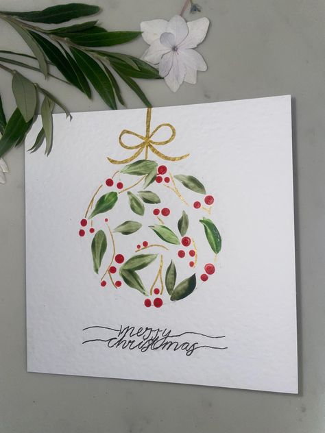 Beautifully hand painted Christmas card and can be personalised to suit your requirements Handpainted Christmas Card, Christmas Card Ideas Handmade, Watercolour Christmas Cards Ideas, Painting Christmas Cards, Painting Mugs, Watercolor Christmas Ornaments, Watercolour Christmas Cards, Card Making Ideas For Beginners, Hand Painted Christmas Cards