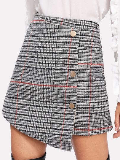 Glen Plaid Overlap Skirt -SheIn(Sheinside) Overlap Skirt, Colorful Skirts, Multicolor Skirt, Glen Plaid, Sewing Skirts, Flutter Sleeve Dress, Skirts Online, Skirt Design, Short Skirt