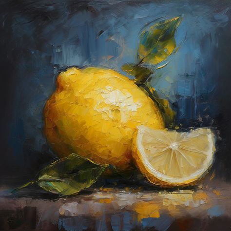 Lemon Painting Watercolor, Lemon Oil Painting, Acrylic Painting Still Life, Still Life Fruit Painting, Lemon Still Life, Oil Painting Fruit, Watercolor Still Life, Fruit Watercolor, Lemon Painting