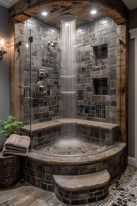 Creative Bathroom Design, Bilik Air, Dream Shower, Creative Bathroom, Bathroom Decor Luxury, Rustic Home Design, Rustic Bathrooms, Bathroom Remodel Shower, Dream House Rooms