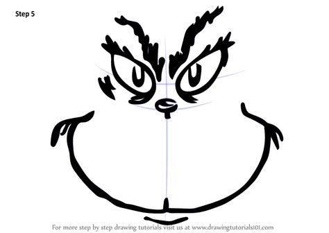 Learn How to Draw The Grinch Easy (Grinch) Step by Step : Drawing Tutorials Natal, Easy To Draw Grinch, Grinch Sketch Easy, Grinch Eyes Template, Grinch Face Nails, How To Draw Grinch Face Step By Step, How To Draw The Grinch Face, Grinch Nails Step By Step, How To Draw The Grinch Step By Step