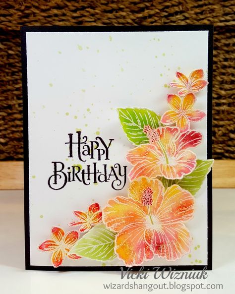 Wizard's Hangout: Hawaiian Hibiscus Birthday Card Tropical Cards, Card Making Flowers, Heart Ideas, Hawaiian Hibiscus, Beach Cards, Ctmh Cards, Summer Cards, Flower Stamp, Heartfelt Creations