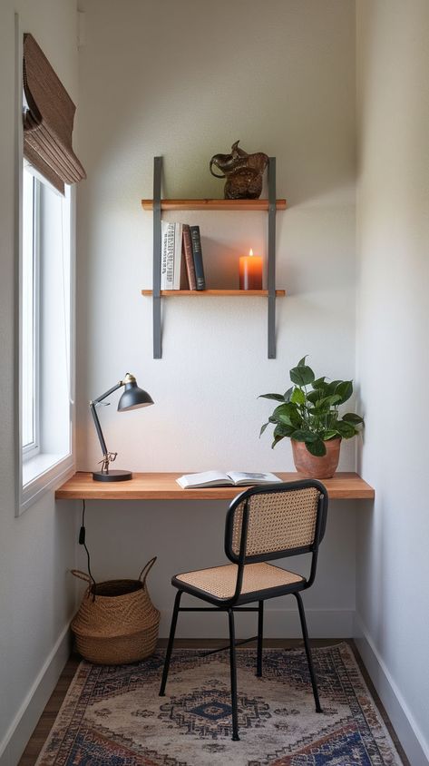 Get inspired by these 18 stylish small nook decor ideas that combine functionality with cozy design. Whether you're working with a reading nook, a small home office, or a breakfast nook, these decor ideas will help you create a beautiful space that feels both stylish and practical. Deep Nook Ideas, Small Study Nook Ideas, Small Nook Decor, Small Kitchen Desk Ideas, Mini Office Space, Small Desk Nook, Small Nook Ideas, Small Office Nook, Nook Decor Ideas