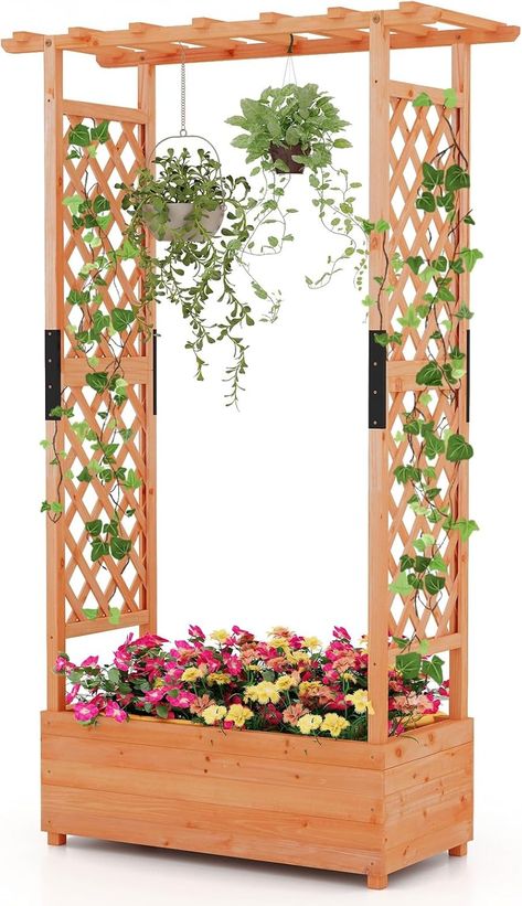 Wooden Planters With Trellis, Weather Painting, Vertical Planter Box, Outdoor Raised Garden Beds, Large Planter Boxes, Planter Box With Trellis, Elevated Planter Box, Planter Trellis, Arch Trellis