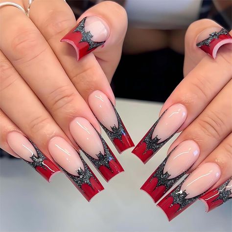 Batman Nails, Vampire Nails, Bat Nails, Long Press On Nails, Stick On Nails, Nail Accessories, Artificial Nails, Long Acrylic Nails, False Nails