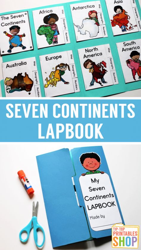 Seven Continents Lapbook - Homeschool Share Continents Unit Study, Continents Kindergarten, Continents Activities For Kids, Kindergarten Lapbooks, Continent Activities For Kids, Continents Activities Preschool, 7 Continents Activities, Continent Activities, Homeschool Lapbooks