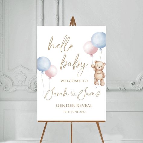 Gender Reveal Party Welcome Sign, gender Sign Welcome to Baby gender Sign print poster Large Welcome Sign, Foamboard Teddy Bear Pink Blue by LacunaDesignOnline on Etsy Gender Reveal Sign Board, Welcome Sign For Gender Reveal Party, Welcome To Our Gender Reveal Sign, Gender Reveal Entrance Sign, Welcome Gender Reveal Sign, Gender Reveal Entrance Decor, Gender Reveal Board Ideas, Gender Reveal Welcome Board, Foto Gender Reveal