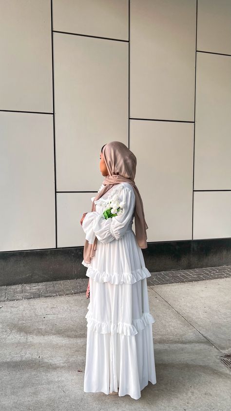 Long white dress, modest dress , hijabstyle, hijab fit , summer dress , Hijabi Bridal Shower Outfit, Hijabi White Dress Outfit, White Modest Graduation Dress, White Hijabi Dresses, White Modest Dress Hijabi, Birthday Dresses Modest, Modest Bridal Shower Outfit, Hijabi Long Dress, White Dress For Eid