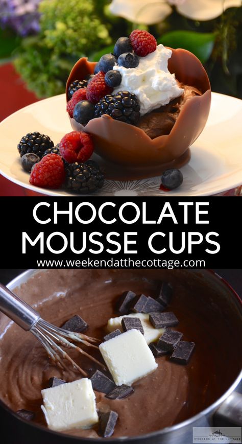 Desert Sauces, Tiny Desserts, Chocolate Mousse Cups, Mousse Cups, Desert Drinks, Chocolate Bowls, Chocolate Bowl, Mousse Dessert, Chocolate Shells