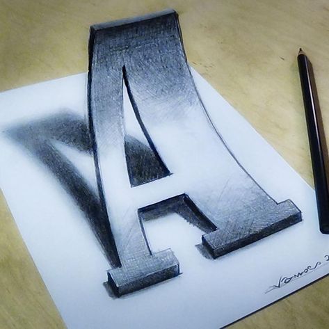 alphabet 3d drawing Face Drawing For Beginners, Letter Drawing, 3d Pencil Drawings, Drawing Quotes Creativity, Alphabet 3d, Quotes Creativity, Illusion Drawings, Graffiti Lettering Fonts, Art Charcoal