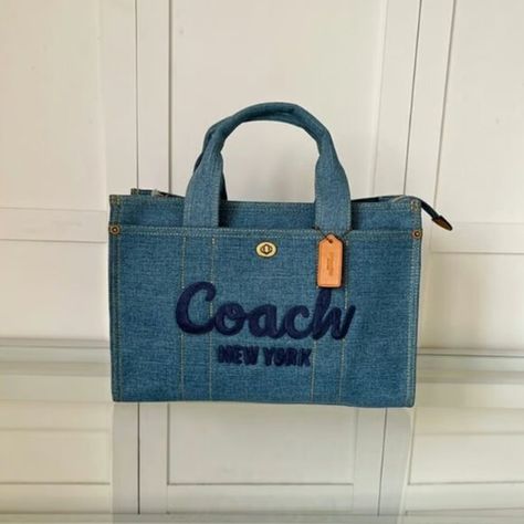 Coach cargo tote bag Coach Denim, Zipper Lock, Blue Tote Bag, Coach New York, Blue Tote, Denim Tote, Coach Outlet, Shoulder Chain, Shopping Tote Bag