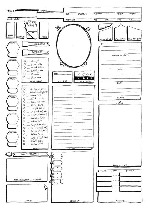 DnD 5e custom handdrawn all-in-one character sheet by SnowbirdArt on DeviantArt Dnd 5e Character Sheet Printable, Dnd Journal Ideas, Character Creation Sheet, Character Form, Rpg Character Sheet, Dnd Journal, Character List, Dnd Character Sheet, Character Sheet Template