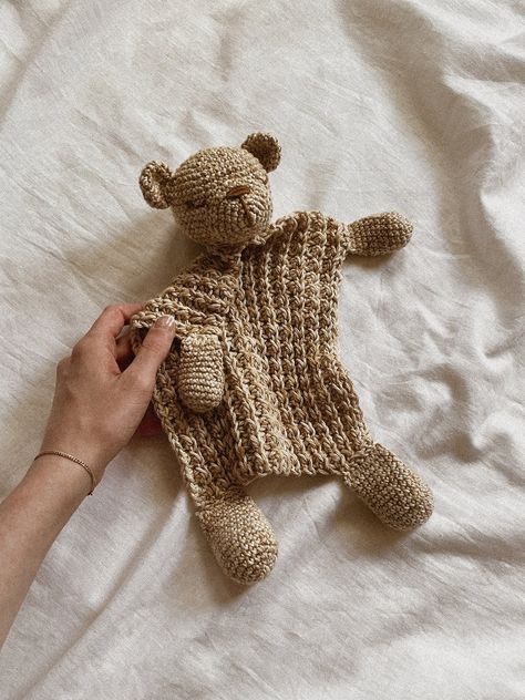 Crochet Pattern | Sleepy Bear Lovey Security Blanket | PDF download | woodland animal baby shower handmade amigurumi toy newborn nursery Crochet Flat Stuffed Animal, Crochet Cuddle Toy, Bear Crochet Baby Blanket, Stuffed Animal Blanket Crochet, Cozy Blanket Crochet Pattern, Crochet Gifts For Friends Free Pattern, Sheep Pattern Crochet, Baby Handmade Gifts, Crochet Bear Blanket