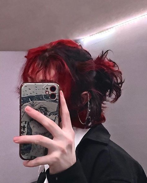 Black And Red Fluffy Hair, Red Hair Dye Ideas, Wedding Hairstyles With Bangs, Long Hair Fashion, Red Hair Boy, Short Dyed Hair, Red Hair Men, Black Red Hair, Trending Hair