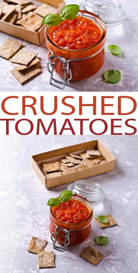 Crushed Tomatoes How To Make Crushed Tomatoes From Fresh Tomatoes, Making Crushed Tomatoes, Fresh Crushed Tomatoes, Diy Crushed Tomatoes, How To Make Crushed Tomatoes, Crushed Tomato Recipes, Homemade Crushed Tomatoes, How To Make Tomato Sauce, Tomato Sauces